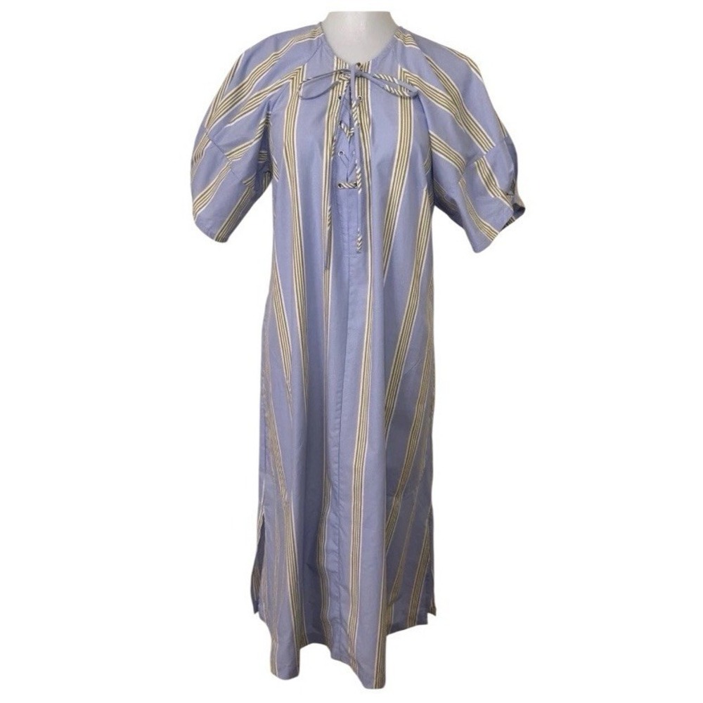 NEW Maeve Short Sleeve Crossover V-Neck Midi Dress Striped Petite Small Blue